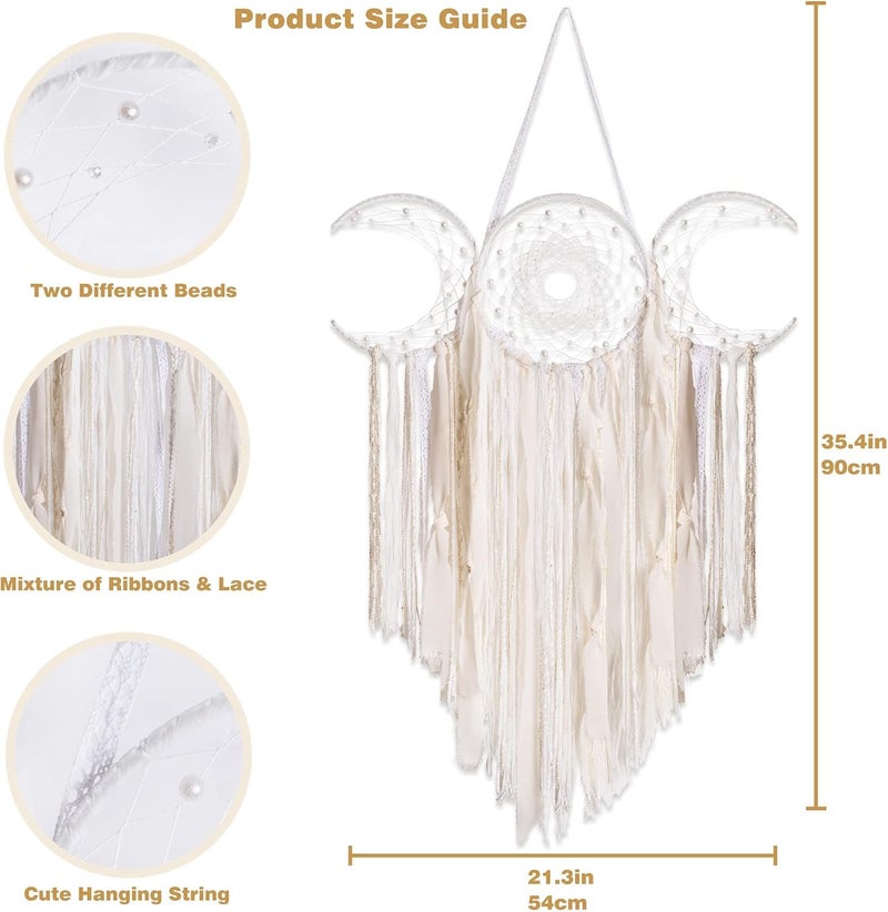 ANROYE White Triple Moon Goddess Macrame Wall Hanging, Boho Crescent Dream Catcher, Bohemian Dreamcatcher for Women Bedroom, Woven Tapestry-Witchcraft Gift, Pagan Decor for Adults Decoration - Image 5